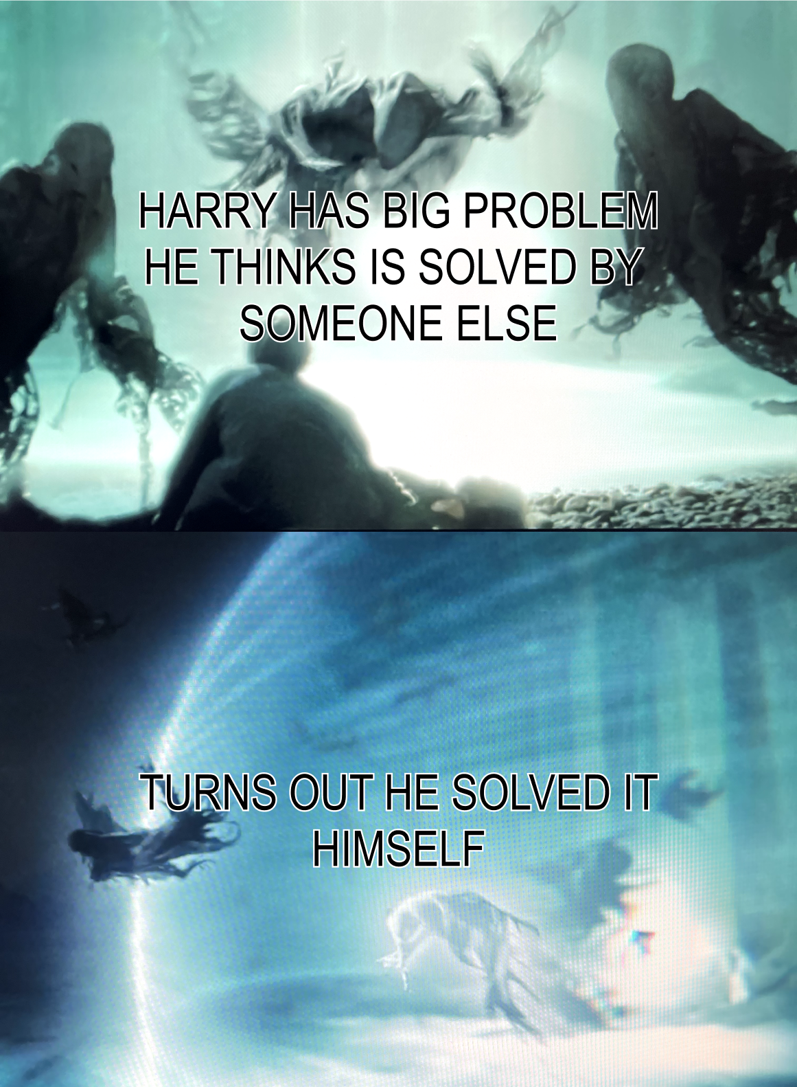 Harry saving himself with the Patronus charm.