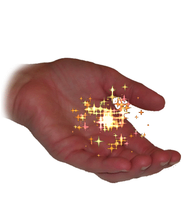 An open hand holding a cluster of glittering light